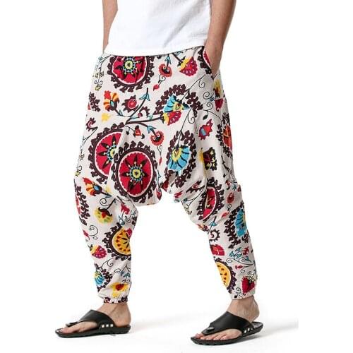 Baggy Cotton Linen Harem Pants Men Hip-hop Women Plus Size Wide Leg Trousers Casual Vintage Long Pants Pantalones штаны брюки