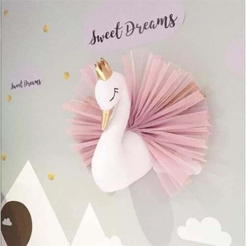 Kids Room Decoration 3D Animal Heads Swan Wall Hanging Decor For Children Room Nursery Room Decoration Soft Install Game House