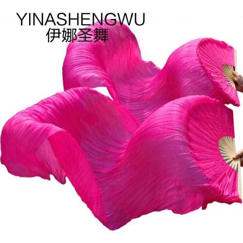 New Handmade Bamboo Ribs Dance Props Silk Belly Dance Fan Natural Silk 1 Pc Left hand+1 Pc Right Hand Dancing Silk Fan fuchsia