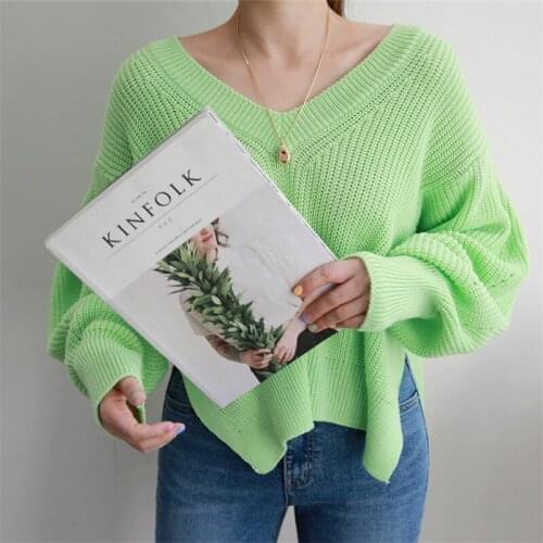 Knitted Sweaters For Women Fall Winter Korean New Sweet Casual Loose V-neck Females Pullovers Sweet Simple Ladies Sweater Tops