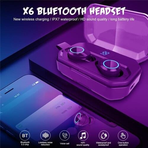 X6 Pro 5.0 Bluetooth Wireless Earphone Earbuds in-ear Headset Srereo IPX6 Waterproof 3300mAh Fingerprint Touch de-noising Sports