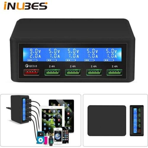 40W QC3.0 5 Ports Quick Charge Adapter Multi USB Charger Smart Charging Station Hub USB Fast Charger LCD Display Desktop Charger