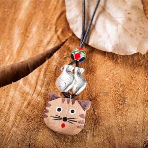 Woman Jewelry Statement necklaces & pendants Cute Cat & Fish Pendants Vintage Long Necklace Women Christmas Gift collares mujer