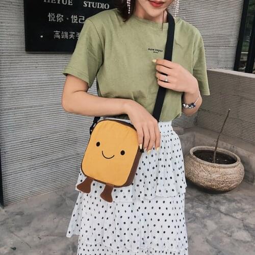 Women Canvas Bag Joker Cute Messenger Shoulder Bag Small Square Bag Solid Color Smile Crossbody Handbags Girl Shopping Tote