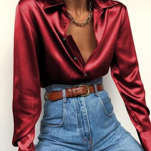 Celmia Women Shirt Office Fashion Spring Long Sleeve Blouses Solid Casual Lapel Shirts Loose Blusas Satin Tops