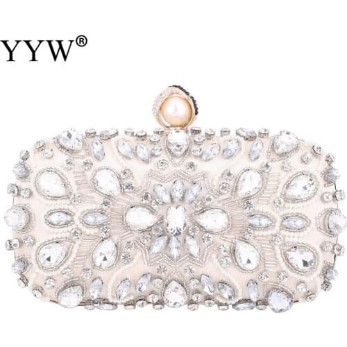 Womens Clutch Bag Crystal Pearl Clutch Purse Luxury Handbag Embroidery Evening Bag Wedding Bag for Bridal Shoulder Bag