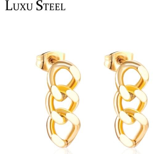 LUXUSTEEL Link Chain Earrings Women Girl New Trendy Stainless Steel Gold Silver Color Drop Earring Fashion Jewelry Wholesale