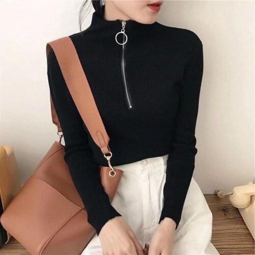 Pink Slim Sweater Women 2021 New Streetwear Long Sleeve Black Stretchable Pullover Knitted Top Autumn Winter Female Clothing