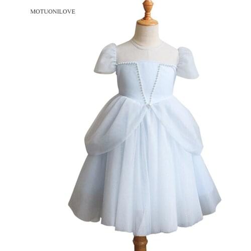 Vestidos De Primera Comunion 2019 Blue Girl Pageant Dresses Short Sleeves Pearls Princess Ball Gowns Robe Mariage Enfant Fille