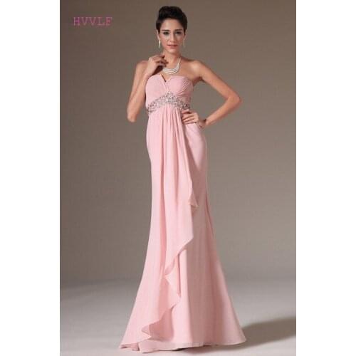 Pink Evening Dresses Mermaid Strapless Chiffon Beaded Crystals Backless Long Evening Gown Prom Dresses Robe De Soiree