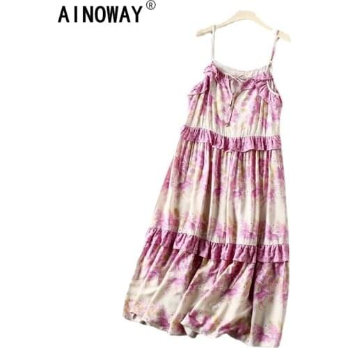 Boho Summer Vintage Floral Print tassel Midi Strap boho Dress Women drawstring Beach rayon bohemian Dresses Vestidos