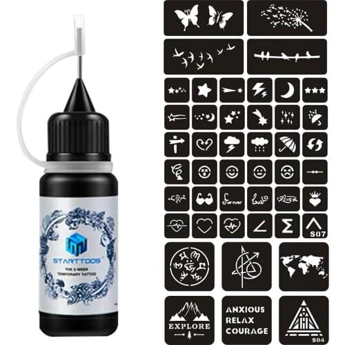 1 Set Temporary Tattoo Organic Fruit Juice With Stencil DIY For Body Tattoo Painting Safe Waterproof Lasting Tattoo Cream