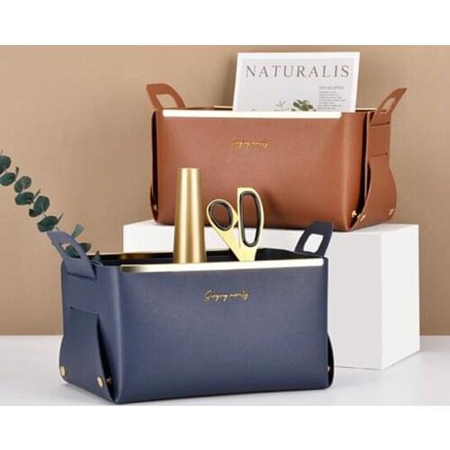 1Pc Nordic Desktop Leather Storage Box Living Room Bedroom Sundries key Plate Decorative Tray Cosmetics Storing Basket