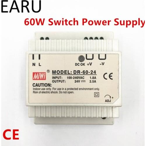1Pc Din Rail Switch Power Supply 60W 24V 2.5A Output AC DC Converter DR-60-24 Good Quality OEM Voltage Transformer Adapter