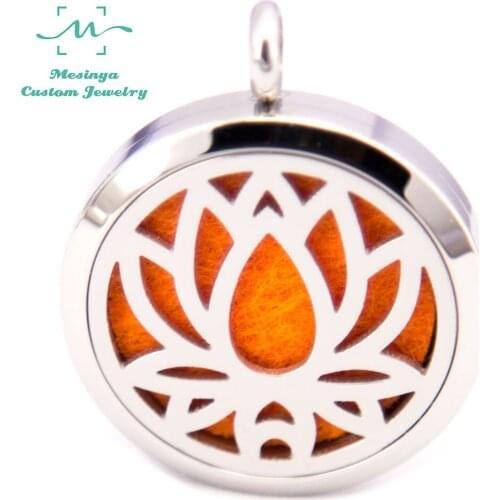 10pcs Silver color Yoga Lotus pendant (30mm) Aromatherapy / Essential Oils surgical S.Steel Perfume Diffuser Locket Necklace