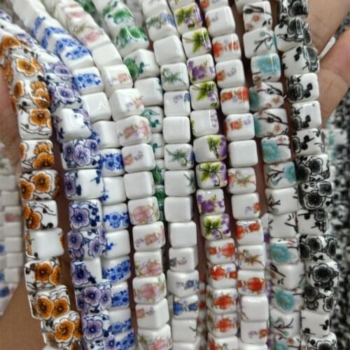 20pcs 8x8mm Square Shape Flower Ceramic Beads For Jewelry Making Loose DIY Spacer Bead Bracelet Necklace Earring Accessories