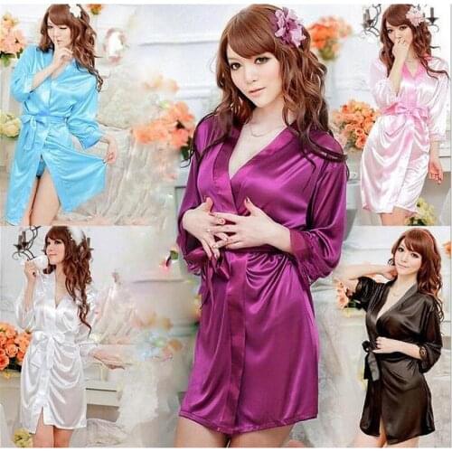 2021 New Night Dress Women Sexy Satin Lace Silk Robe Sleepwear Lingerie Nightdress G-string Pajamas Bathrobe Dressing Gown