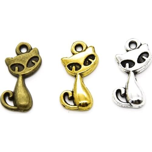 30PCS Wholesale Vintage Metal Small Cat Charms For Jewelry Accessories Handmade DIY Craft