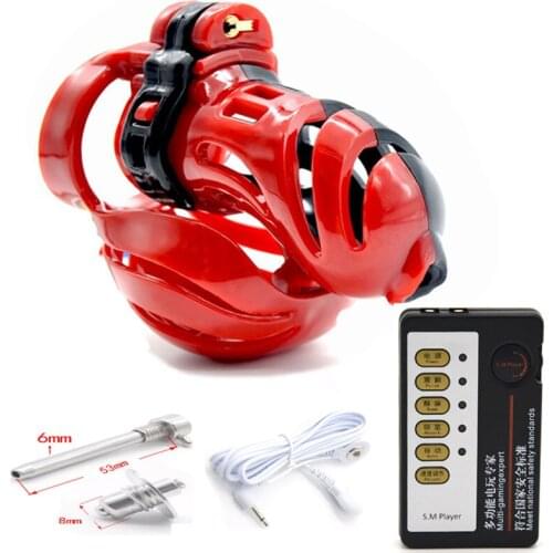 3D Design Male Chastity Device,Electro Shock Scrotum Penis Plug,Penis Ring,Ball Stretcher,Cage Cock,Electric Sex Toys For Men