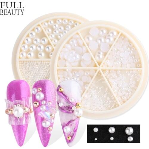3D Mixed Size Elegant White Nail Pearl for Decoration DIY Glitter Round Semicircle Beads Jewelry Manicure Accessories CH1889