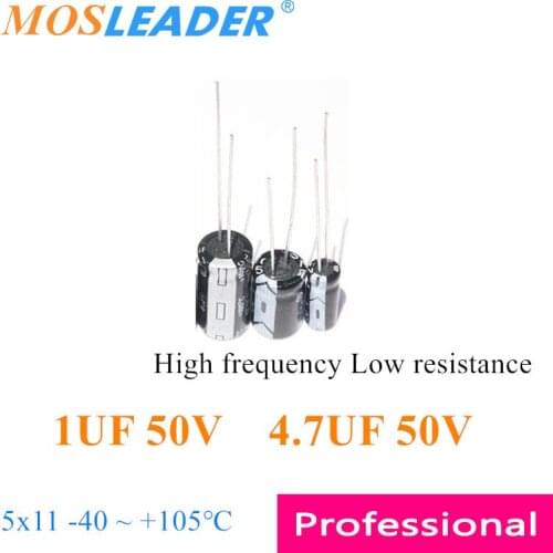 Mosleader 1000pcs 5*11 1UF 4.7UF 50V High frequency Low resistance impedance 5x11 -40 +105℃ DIP Aluminum electrolytic capacitor