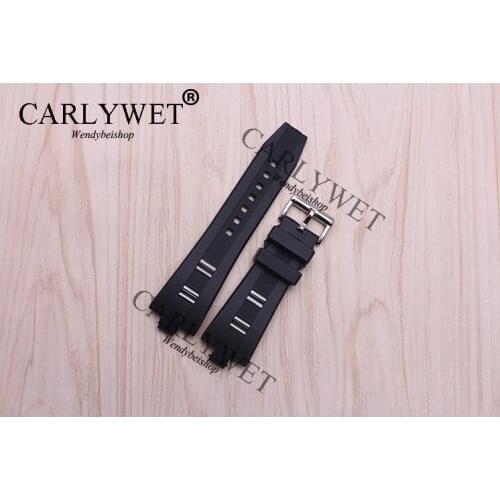 CARLYWET 26mm x 9mm Black Waterproof Silicone Rubber Replacement Wrist Watch Band Strap Belt Bracelet