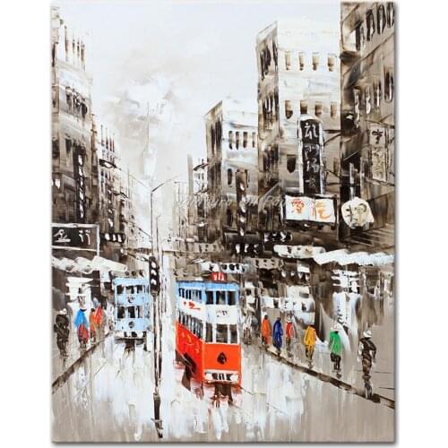 Decorative Art Hand Painted Oil Painting On Canvas Living Room Home Decor Wall Paintings Impression Hong Kong Landscape Pictures