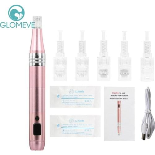 Dermapen with 5pcs 12pin Needles Face Skin Therapy Remove Scar Reduce Wrinkles Removal Device Facial Care Tools LCD Derma Roller