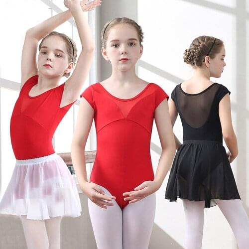 Childrens Dance Training Clothing Girls Dance Jumpsuit Short Sleeves With Skirt Gymnastics Clothing Kids Ballet Dancing Costume