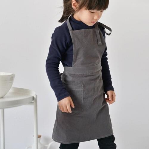 Pure Cotton Linen Children Apron Multiple Uses Carbon Grey High Grade Apron Kitchen Baking Pottery Handwork Painting Fashion Bib