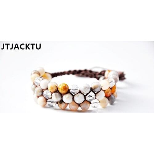 8mm facted opal mix crystal cotton cord bracelet for woman