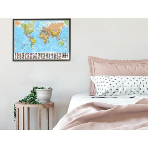 59*42cm The World Political Map with National Flags Decorative Wall Poster Canvas Paintings Home Decor Teaching School Supplies