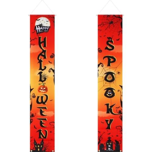 3PCS Outdoor Halloween Banner Pull Flag Decorations Celebrate Party Hanging Decor Porch Background With Pumpkin Ghost Bat Decor