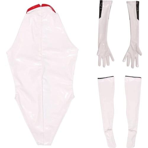 Cosplay Maid Outfit Latex High Cut Bodysuit One Piece Thong PVC Shiny Sexy Mirror Black And White Splicing Role Play Nice Body