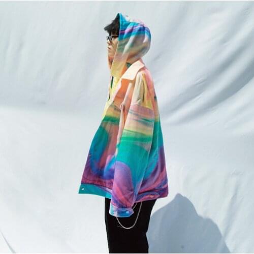 Jackets Men Clothing Denim Spring And Autumn Korean Fashion Trend Gradient Tooling Jacket National Tide Brand Couple Tops