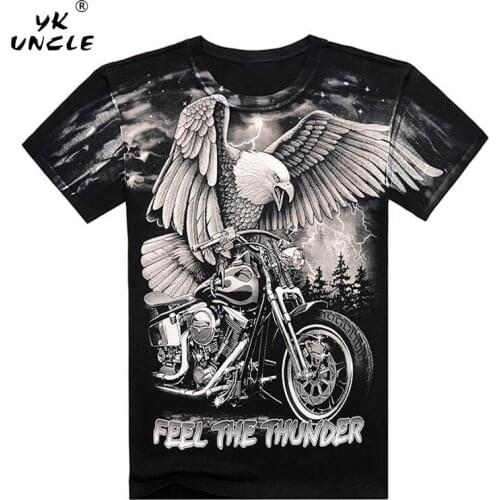 YK UNCLE Summer Motorcycle Eagle Printed Mens T Shirt Cotton Short Sleeve O-Neck Rock Fashion Men T-shirt M-XXXL High Quality