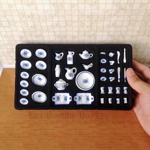 40 pcs/set Dollhouse Miniature Ceramic Tableware Sets for Kitchen Dishes and Dishes with Tea Set Mini Toy Food and Play