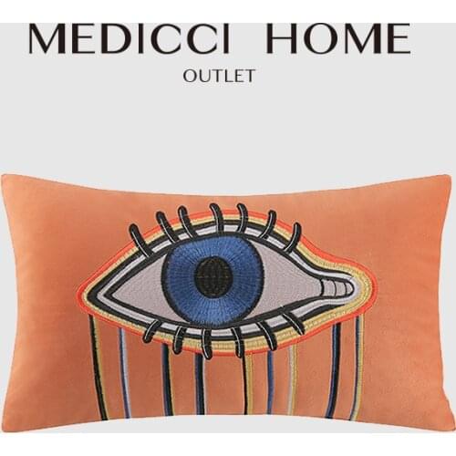Medicci Home Boho Cushion Cover Nordic Style Orange Velvet Big Eye Embroidered Coussin Lumbar Pillow Case 30x50cm Free Shipping