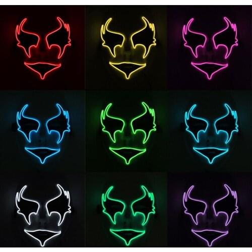 Neon Light Anime Mask Cosplay Scary Ghost Festive Party Decoration Glowing Smiling Face EL Wire For Halloween Masquerade