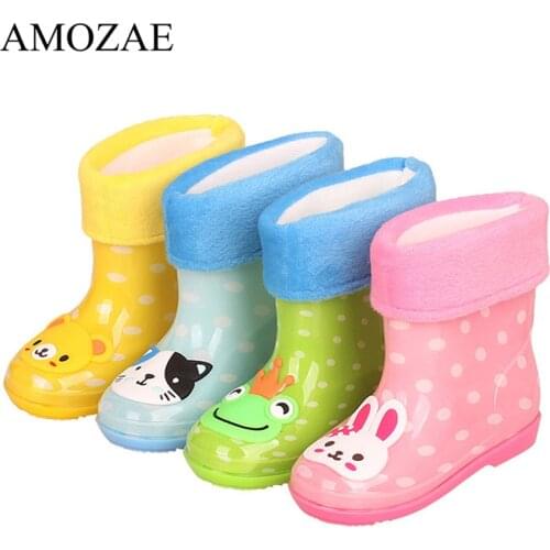 2020 New Kids Rain Boots Print Cartoon Pattern Children Girls Boys Rain Shoes Waterproof Rubber Spring Winter Anti-Slip Boots