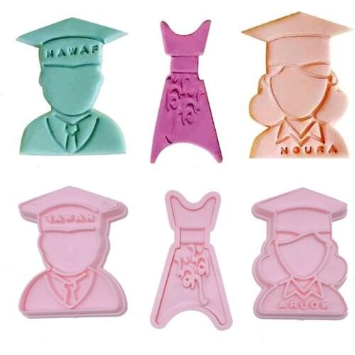 3pcs Patisserie Reposteria Gateau Kitchen Graduation Doctor Plastic Cookie Cutter Fondant Cake Decor Tools Biscuit Pastry Mould