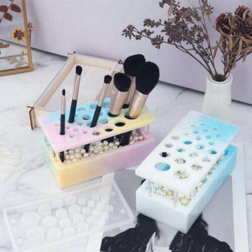 Handmade Resin Cosmetic Brush Holder Silicone Molds Epoxy Resin Makeup Organizer DIY Jewelry Accessories Pearls Storage Box Mold