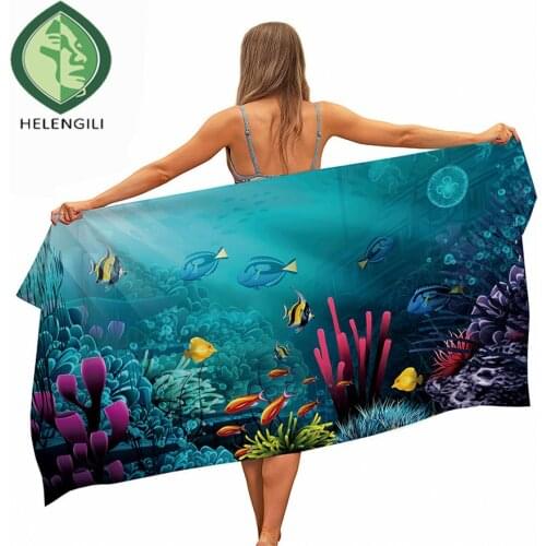 HELENGILI Underwater World Microfiber Pool Beach Towel Portable Quick Fast Dry Sand Outdoor Travel Swim Blanket Thin Yoga Mat