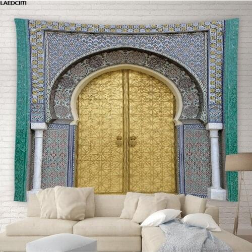 Retro Old Door Tapestry Mexican Geometric Wooden Gate Design Background Wall Hanging Cloth Hotel Living Room Bedroom Home Decor