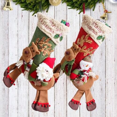 Santa Claus Snowman Riding Deer Christmas Stockings Creative Christmas Home Fireplace Decor Socks Kids Gift Bags Candy Holder