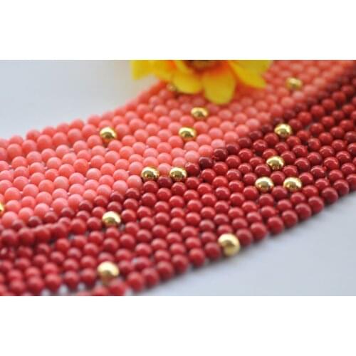 S2445 Long 100" 6mm Pink red Coin Coral Bead Necklace