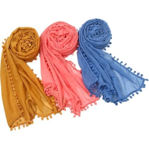 Fashion Pom Pom Dot Chain Tassel Viscose Shawl Scarf Lady High Quality Wrap Pashmina Stole Bufandas Muslim Hijab Snood 180*80Cm
