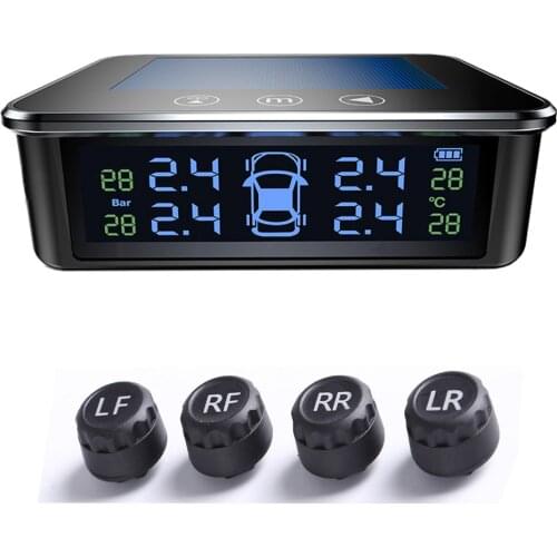 Sikeo TPMS Car Tire Pressure Alarm Monitor System Real-time Display Attached to glass wireless Solar power tpms with 4 sensors