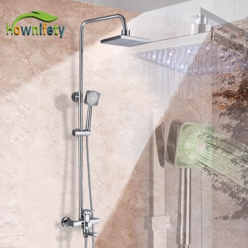 LED Bath Shower Faucet Hot Cold Mixer Tap ABS Plastic Shower Head Handle Shower Wall Mounted Bathroom Shower Systems