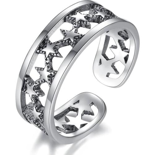 Pentagram Star Doule Layer Vintage Adjustable Thai Silver Color Ring For Women Mens Korean Trendy Simple Tibetan Jewelry